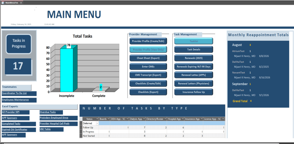 MNA Credentialing Department&nbsp;Database